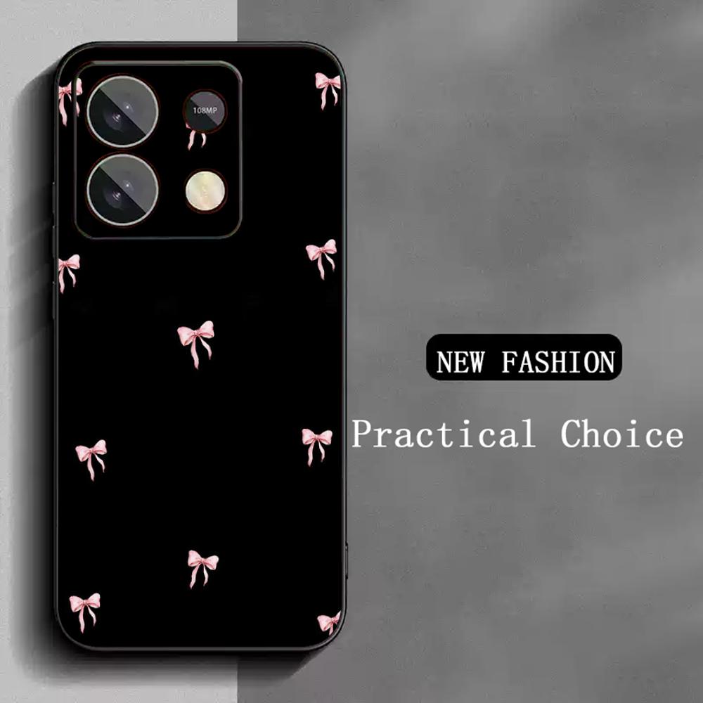Bow Cute Pink Design Ins Girl Phone Case For Redmi Note 14 13 12 11 Pro Plus S 5G 14C A3 Soft Black Phone Cover
