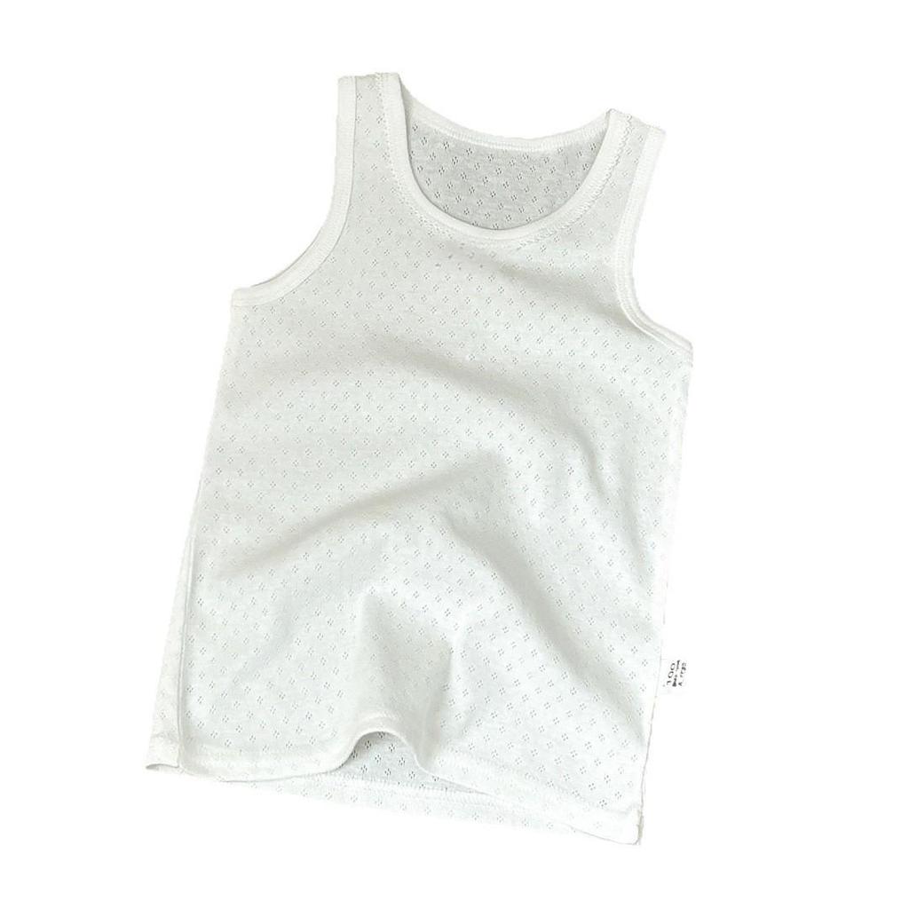Children's Cotton Vest - Seamless Mesh Top, Solid Color, Round Neck, Loose Fit T-shirt for Boys and Girls