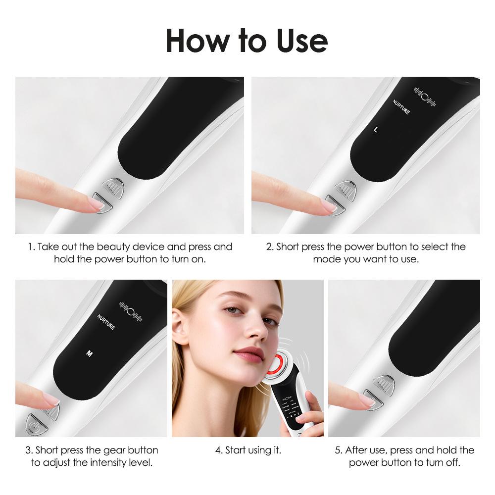 EMS Ion Microcurrent & Red Light Beauty Device with Base, 7-Color Light & Vibration