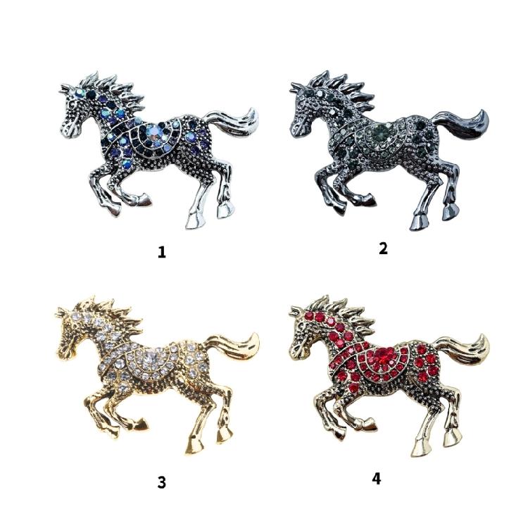 Elegant Equestrian Enamel Brooch with Crystal Accent Metal Pin Fashion Clothing Accessory for Daily Accessorizing