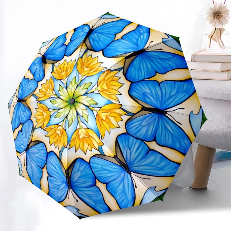 1PC Butterfly Mandala Automatic Open/close Umbrella with 8-Rib Structure for Women/Men, All-Season Use - Travel Essential, Stylish Accessory, Highqual