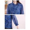 Spring New Fashion Printed Fungus Stand Collar Chiffon Shirt Women's Nine-quarter Sleeves Fashionable and Versatile Age-reducing Shirt