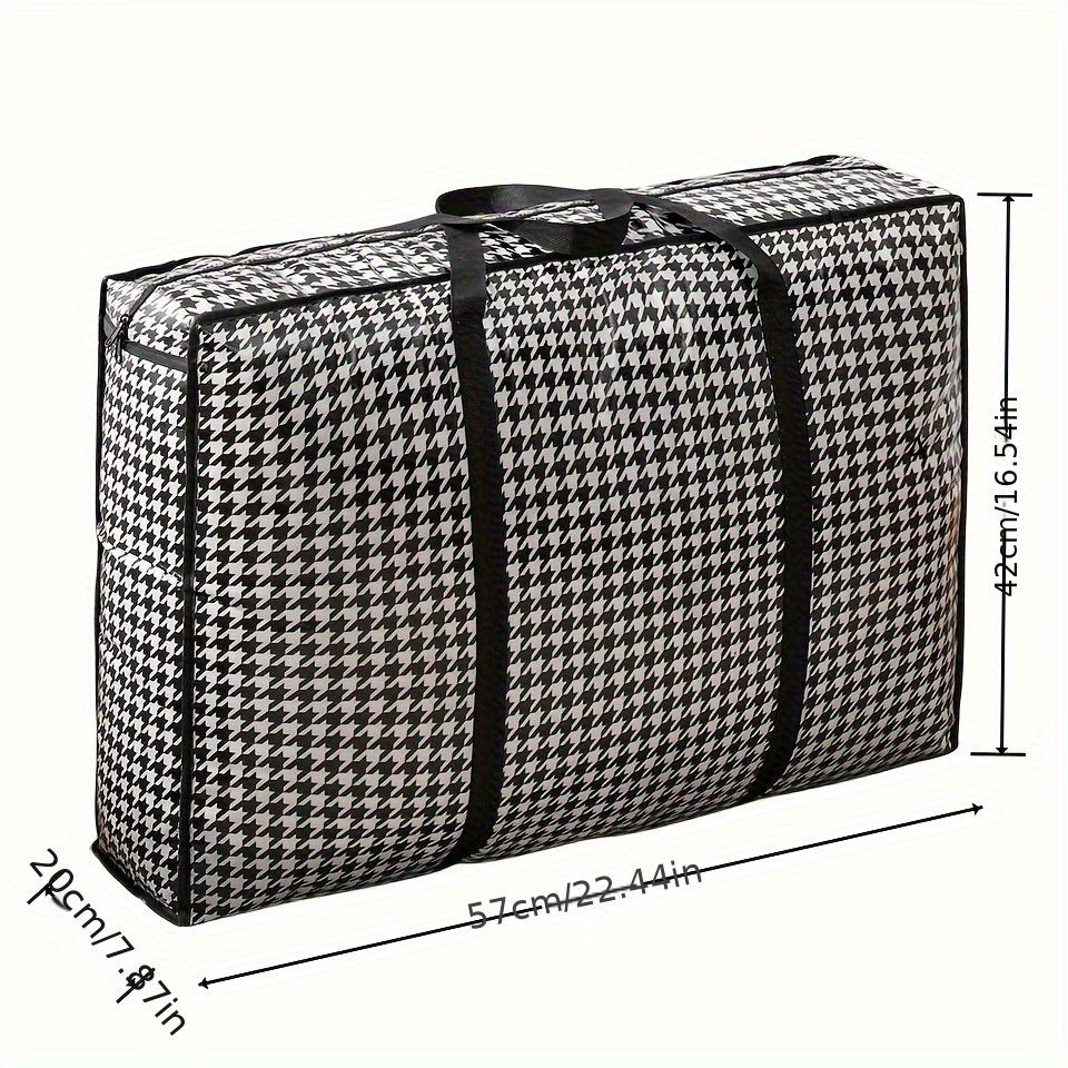 Large Houndstooth Storage Bag, Heavy Duty Foldable Tote with Zipper & Handles for Moving, Packing, Shopping