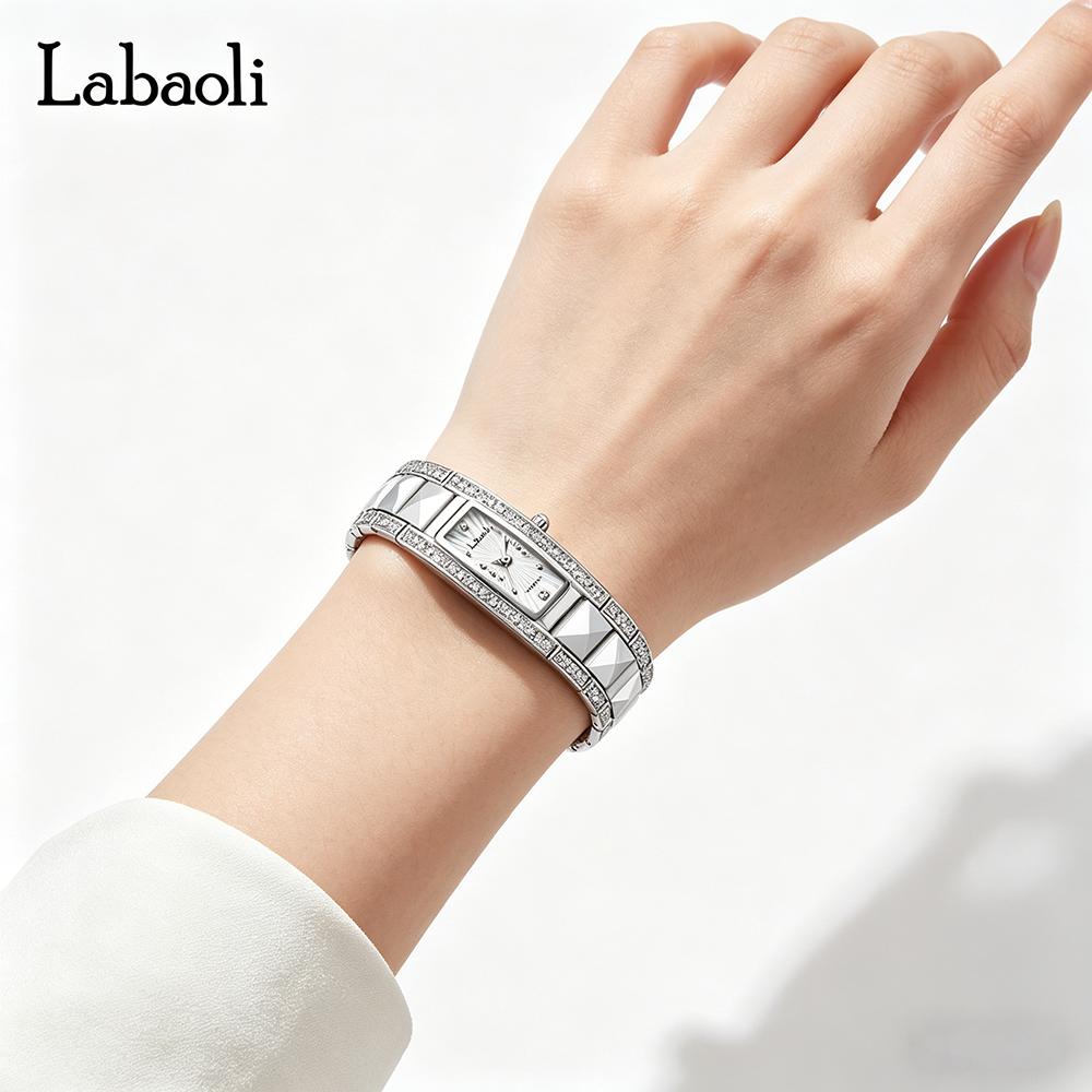 Womens Luxury Diamond Watch Rectangle Quartz Wristwatch with Ceramic Band Waterproof Elegant Dress Watches