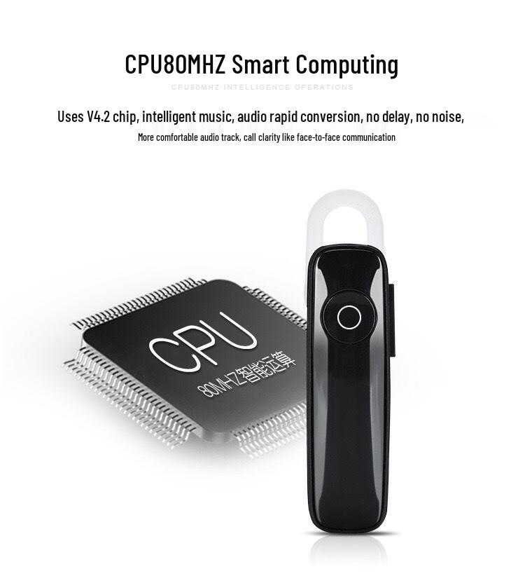 New Bluetooth Noise Cancelling Single Ear Headset with Mic & Ear Hook - Car Phone Wireless Earphones