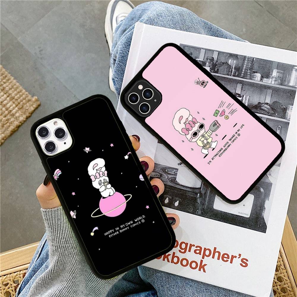 Cute E-EstherS Bunny Rabbit For Iphone 17 Air 16 15 14 13 12 11 Pro Max TPU+PC Plus Shockproof Back Phone Cover