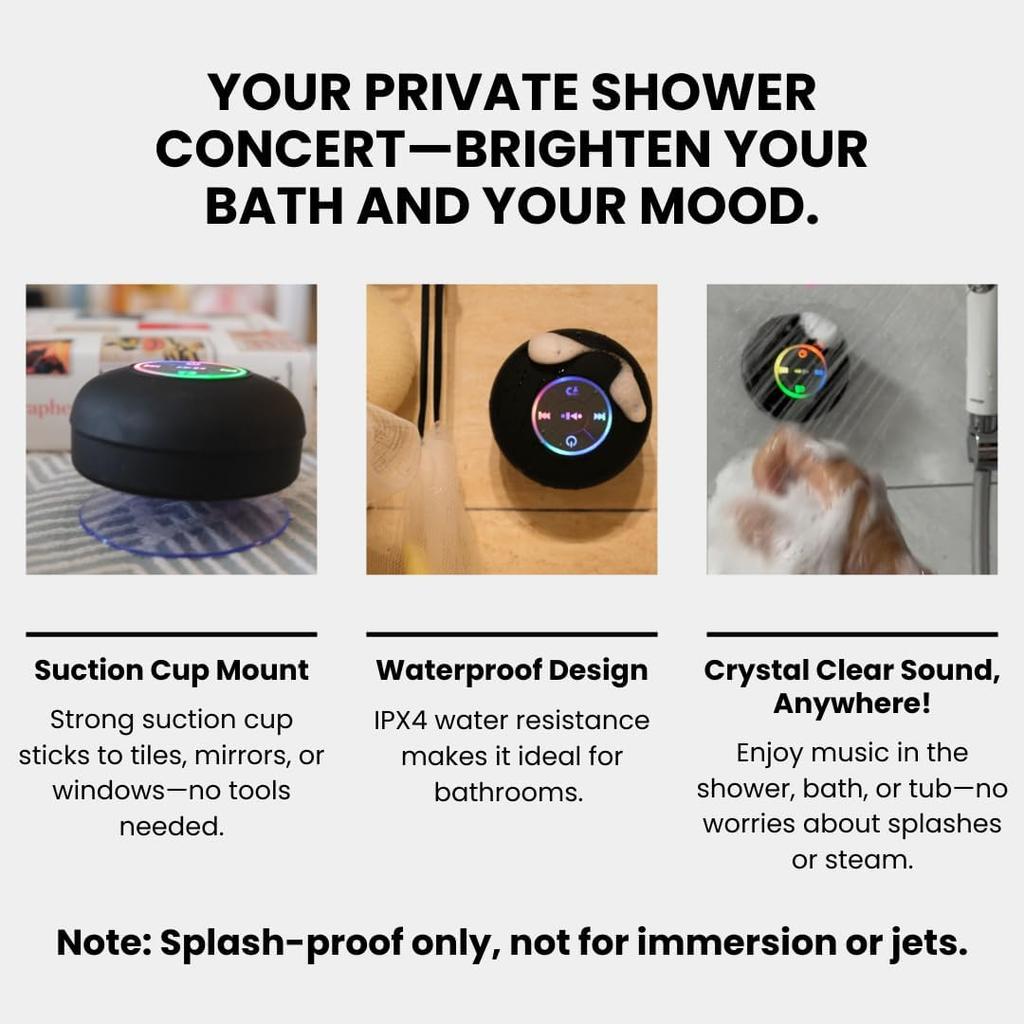 Boxă Bluetooth pentru duș Portabilă Mini Difuzor Wireless cu Microfon Ventuză Rezistentă la Apă IPX4 pentru Călătorii Piscină Râu Plută