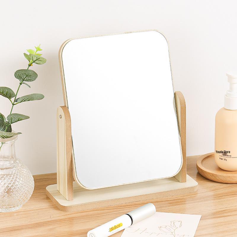 Rotating Wooden Tabletop Vanity Mirror for Bedroom and Dorm - Available in Small & Large Sizes