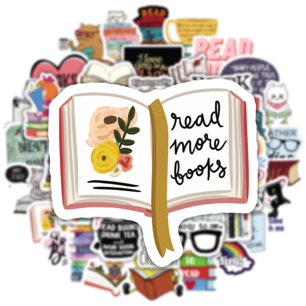 50pcs Reading Stickers Book Lover Cartoon Characters Waterproof DIY Decorative Stickers for Water Bottles Cars Laptops Scrapbooking