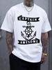 “Super Captain” Nautical Theme Logo Print Round Neck Short Sleeve T-shirt Fashion Regular Fit T-shirt for Spring/Summer Vacation