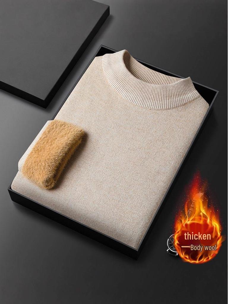 Men's 2025 Autumn/Winter Knitwear: Velvet-Lined, High Collar Sweater