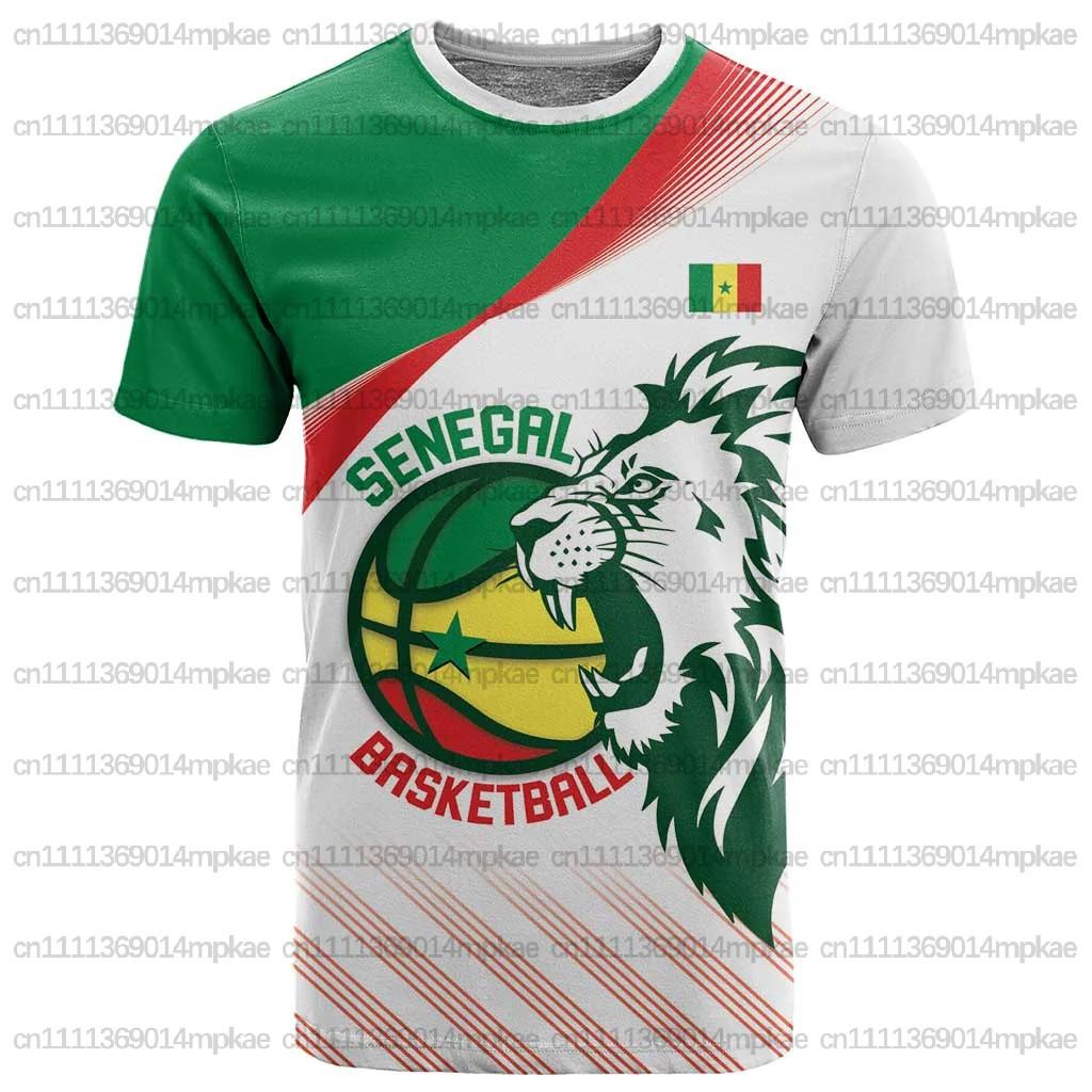 Men's Crew Neck Short Sleeve T-Shirt, Senegal National Print T-Shirt, Football Style, Simple Top, Loose Fit, African T-Shirt