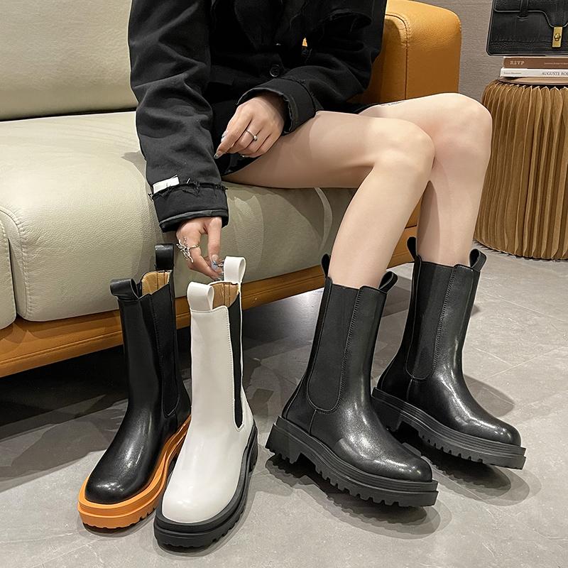 Chelsea Boots Damen Stiefeletten Klobige Winterschuhe Plateau Stiefeletten Slip On Klobiger Absatz BV Stiefel Marke Designer