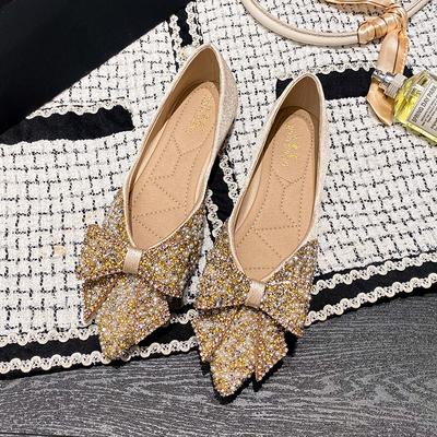 Mode Dames Flats 2025 Elegant Mode Dames Flats Mode Ballerina's Bling Kristal Strik Puntige Neus Flats Schoenen Dame Glanzende Flat