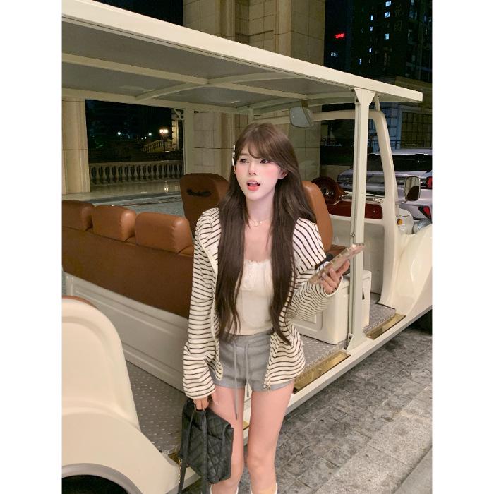 

Women s Striped Hooded Cardigan Jacket - Autumn Casual, Lightweight, Sun Protection Top M