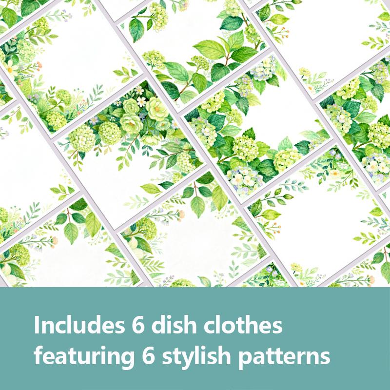 6PCS Cleaning Dishcloths Reusable Kitchen Dish Towels Fresh Watercolor Style Dishcloth Absorbent Lint Free Cloth Washable Duster Rags Tea Towels