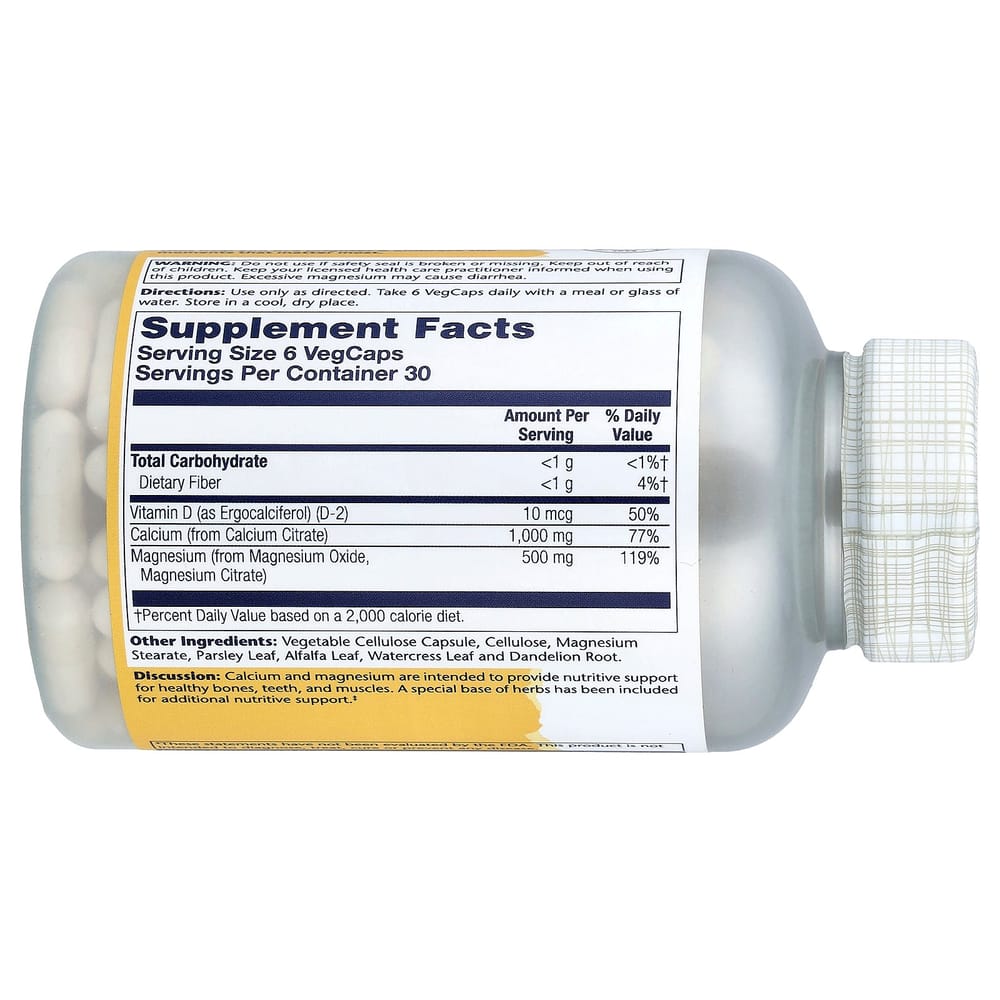 SOLARAY Calcium-Magnesium Citrate with 400 IU Vitamin D, 180 Veggie Caps