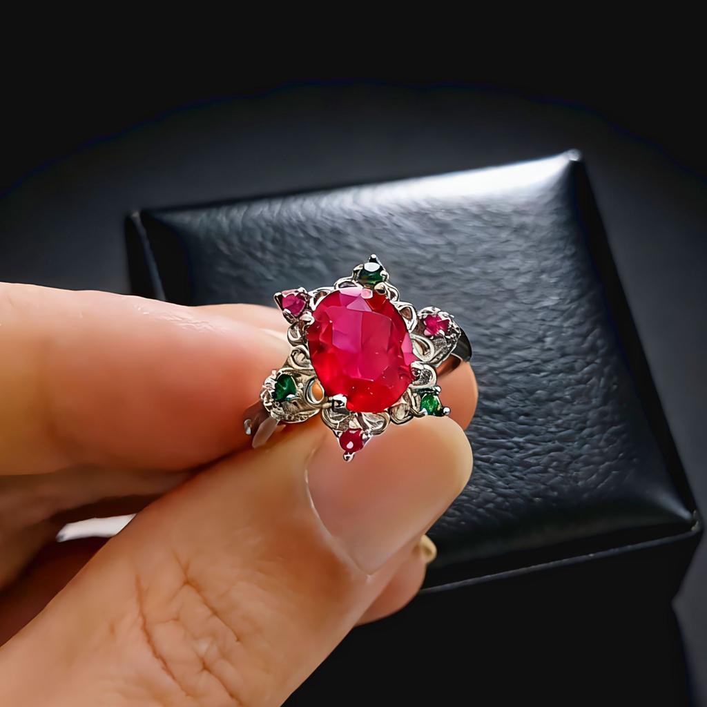 Jewelry Simulation 8 * 10 Egg Ruby Emerald Ring High Sense Cultivation Gemstone Ring Women