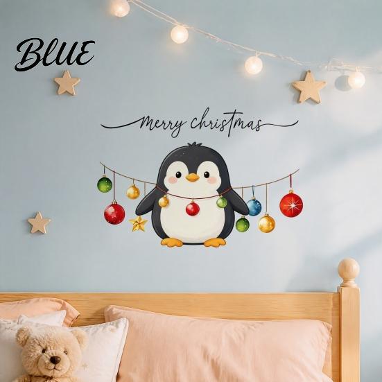 Creative Gift for Kids Christmas Cute Penguin Wall Sticker Merry Cartoon Animal Art Decal Decals Removable Peel And Stick Murals Room Bedroom,