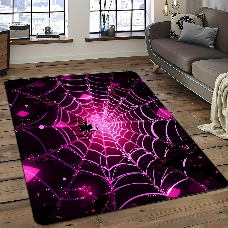 1Pc Pink Spider Web Pattern Carpet Soft and Living Room Doormat and Dining Room Foyer Game Room Bedroom Floor Mat Decoration