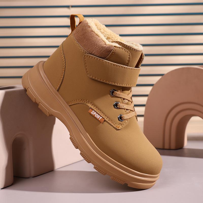 New style cotton shoes for boys, featuring added fleece lining for extra warmth, waterproof design, and a non-slip sole, suitable for children and