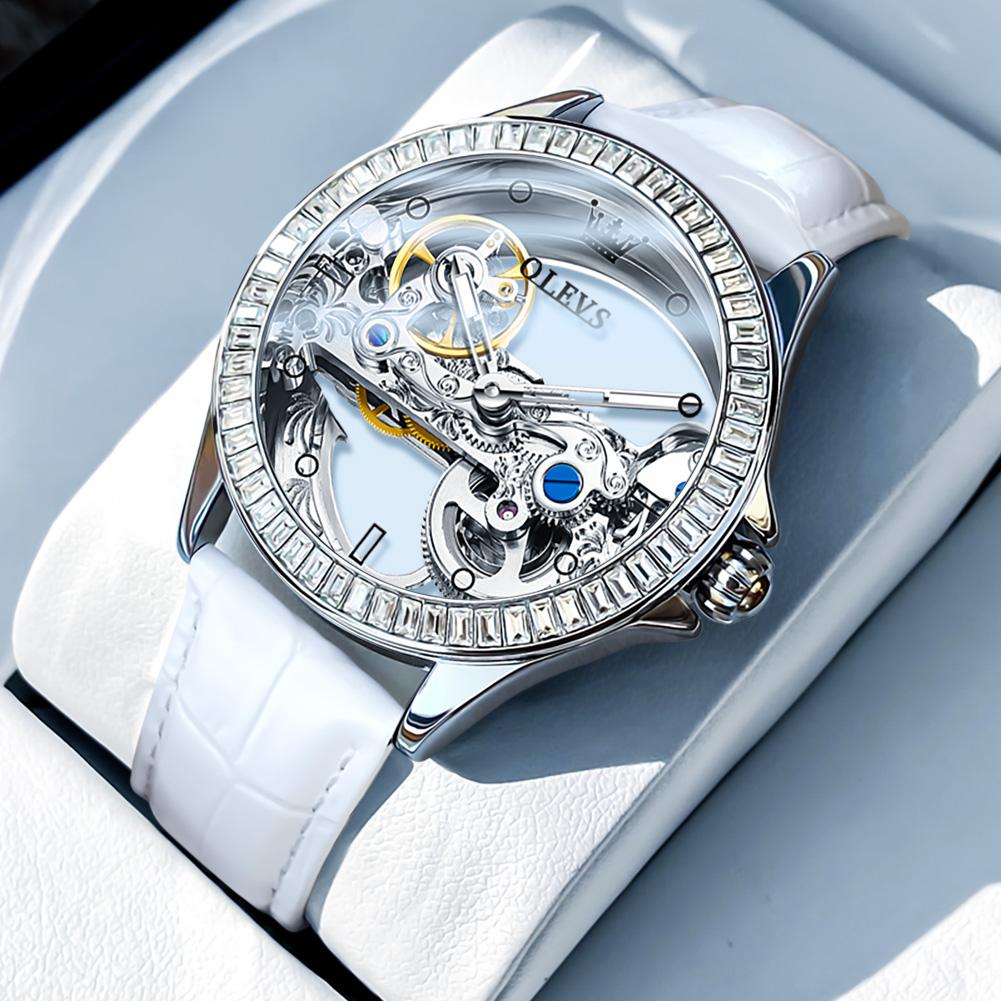 OLEVS Fashion Creative Hollow Design Watch Women Top Brand Luxury Automatic Mechanical Waterproof Women's Watches Reloj Mujer