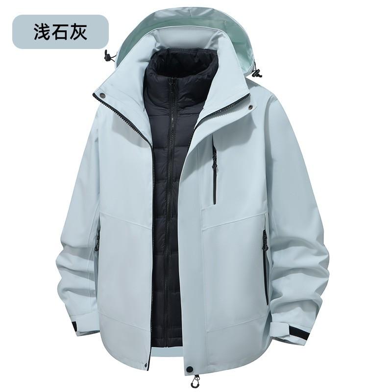 Men Women Winter Waterproof 3-in-1 Detachable Hooded Outdoor Jacket With Down Inner Layer Hiking Skiing Camping