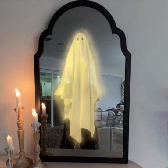 Halloween Hologram Ghost Mirror LED Light Up Spooky Ghost Mirror for Halloween Indoor Outdoor Haunted House Room Decor