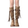 Retro Wasteland Wind Fringed Knight Boots Thick Heel But Knee Long Boots Skinny Shoes Pile Medium Boots Women
