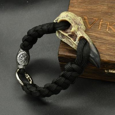 Odin Crow Skeleton Bracelet with Eagle Head Pendant Rune Bead Paracord Rope Norse Valknut Amulet Jewelry Gift for Men