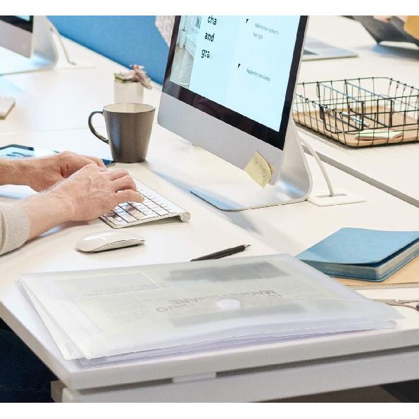 20pcs Plastic Envelopes, Clear Envelopes with Snap Button Closure, Document Folders Letter Size A4 Size File Envelopes with Label Pocket for School