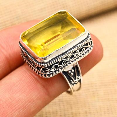Anel de joia lindo feito à mão em prata esterlina 925 com pedra preciosa de citrino exclusiva