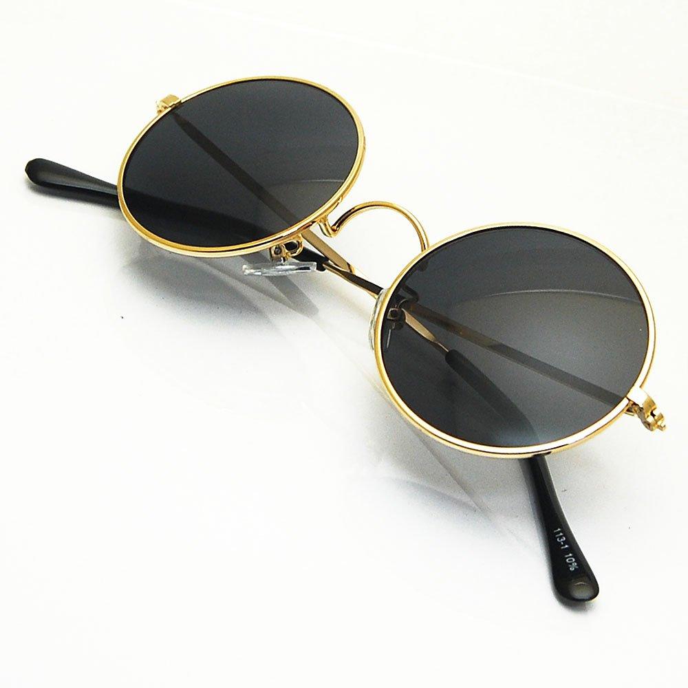 [Eyewear] Gold-rimmed, metal-framed, round sunglasses for men and women, stylish sunglasses 113-1 GOLD