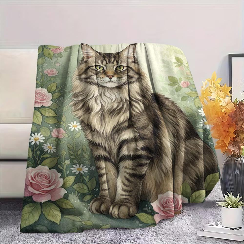 1PC Watercolor style Print FlAannel Blanket, High quality Comfortable for All Seasons, Home Decor, Warmth and Comfort