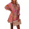 Women's Sexy V-neck Waist Print Boho Dress