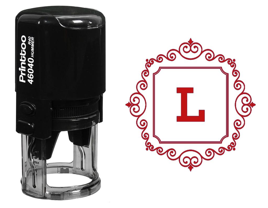 Printtoo Office Stationery Self Inking Square Swirl Border L Alphabet MonogramInitial R-40 Rubber