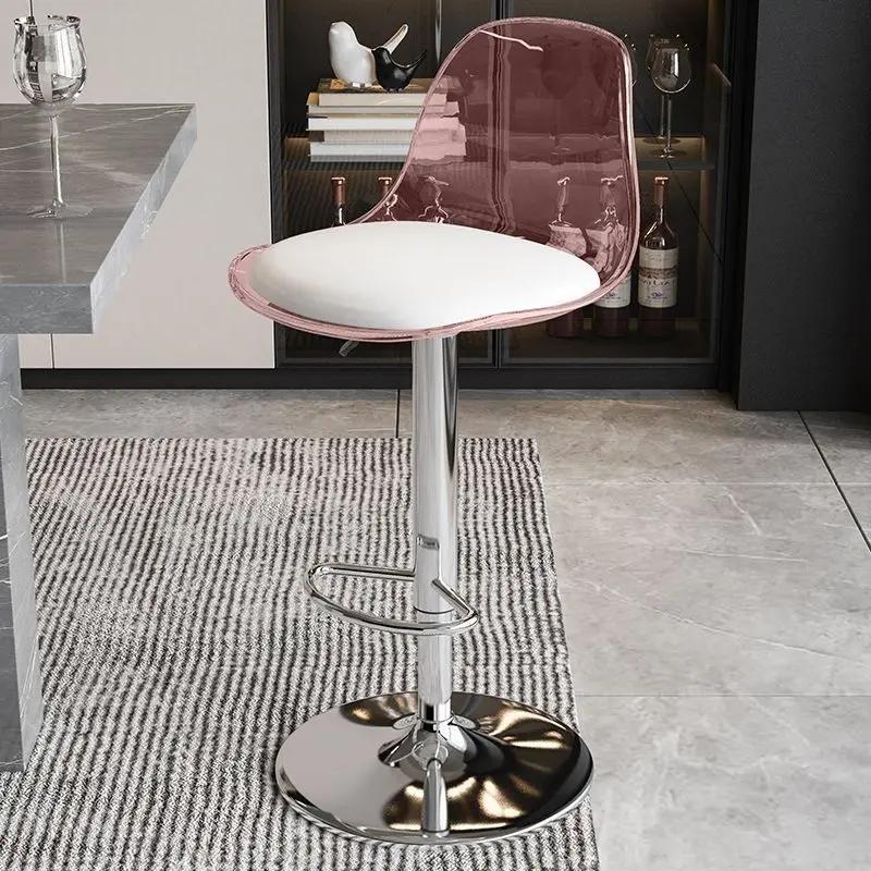 Modern Transparent Acrylic Bar Stool Adjustable Upholstered Seat High Chair for Home Kitchen Island Counter Wine Chairs
