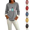 Women's Long Sleeve Lined Round Neck Top with Halloween Print, Casual Winter Wear