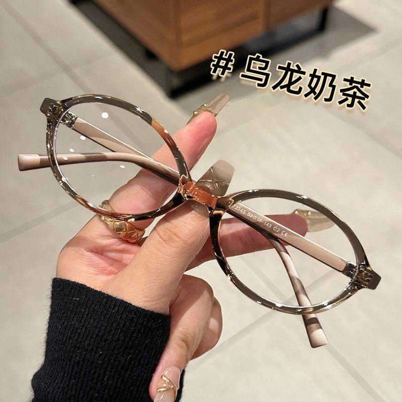 

Ultra-light TR brown white glasses myopia women can be equipped with degree plain face thin suitable for small face eye frame tide Anti-blue light glasses