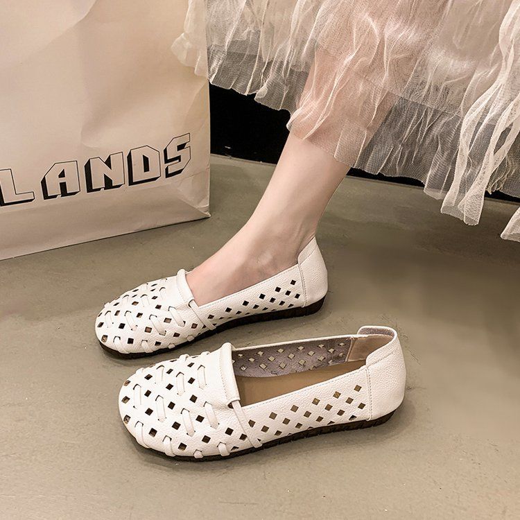 

Летние новые дышащие полые женские туфли Doudou мягкая подошва мягкая поверхность плоская подошва удобные туфли-лодочки большого размера туфли для мамы 41 бежевый