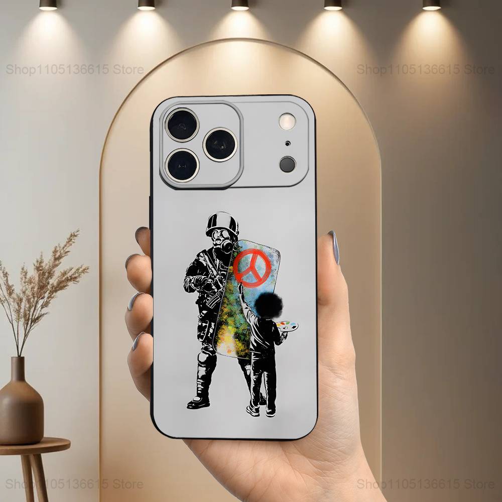 Graffiti Art B-Banksy S-Street Case For iPhone 12,14,15,16,17,13,11,X,Mini,Plus,Pro Max,8,7,XR,SE,XS,Soft Silicone Black