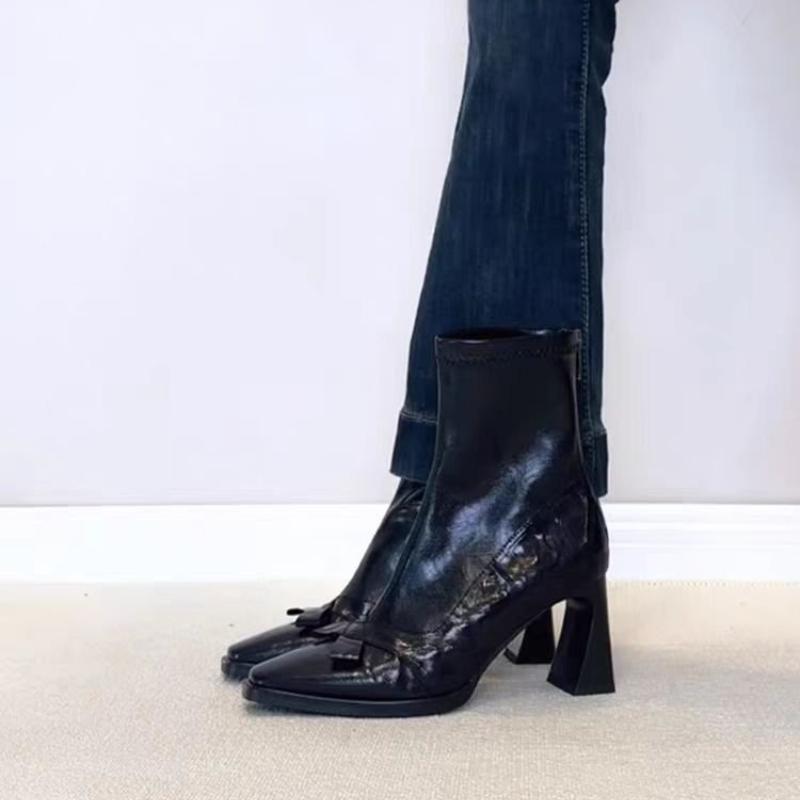 Fashion 2025 New Winter Ankle Boots Print Soft Leather Vintage Chunky Heel Boots for Women Fashionable and Versatile Boots