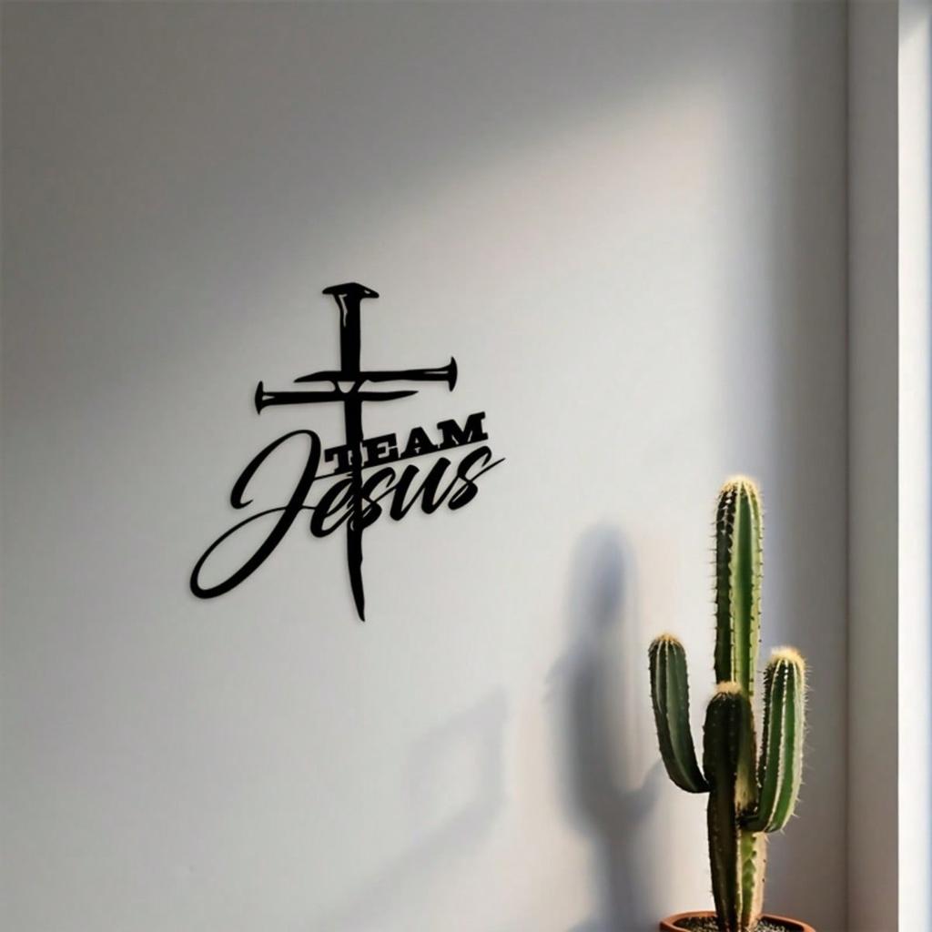 TEAM JESUS Cross Metal Wall Art Religious Iron Plaque Heavy Duty Indoor Outdoor Decor
