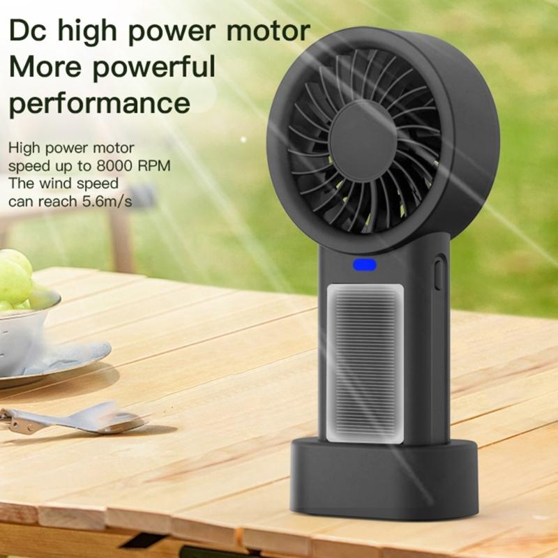 Portable Solar Charging Hand Fan 5 Speed Blower Handheld Fan Rechargeable Replacement For Camping Hiking Indoor Use
