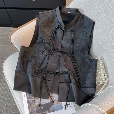 Weste im chinesischen Stil mit Verschluss Damen Frühling Herbst Kollektion Stehkragen Jacquard Camisole Ärmellose Jacke