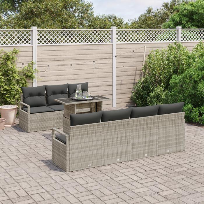 VidaXL Ensemble de Canapé de Jardin 8 pièces avec Coussins Gris Clair Poly Rotin 3348768