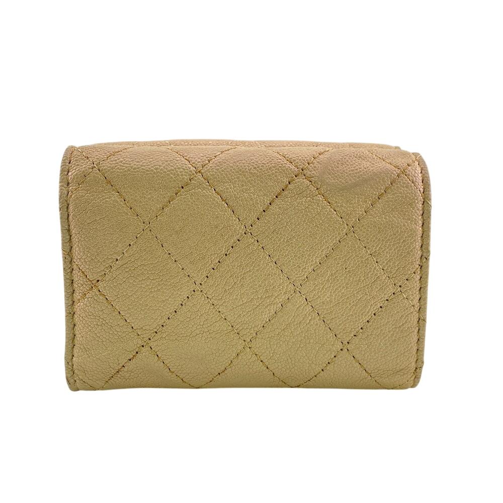 CHANEL Compact wallet Matrasse caviar skin Caviar skin Tri-fold wallet beige Caviar skin Used