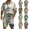 Men's Casual Printed Top and Drawstring Shorts Set Lightweight Breathable Set for Summer