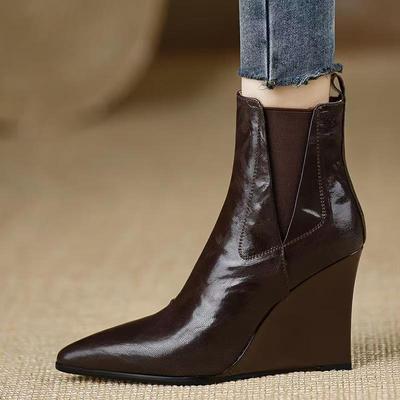 Wedges Ankle Boots Women's Sexy High Heels Luxury Shoes Pointed Toe Winter Boots New Pumps Trend Dress Elegant Mujer Botas
