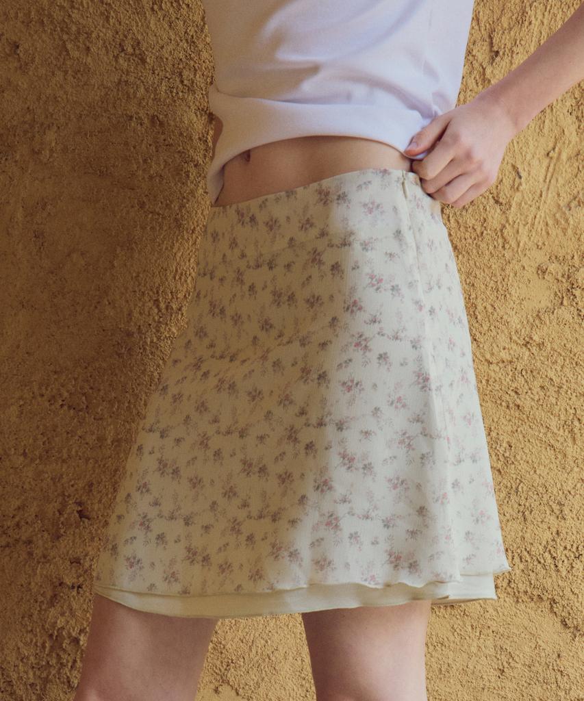 CITTA Floral Chiffon Midi Skirt_Cts634(Beige)
